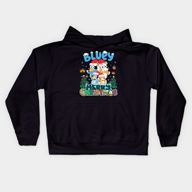 bluey merry christmas Kids Hoodie by GapiKenterKali